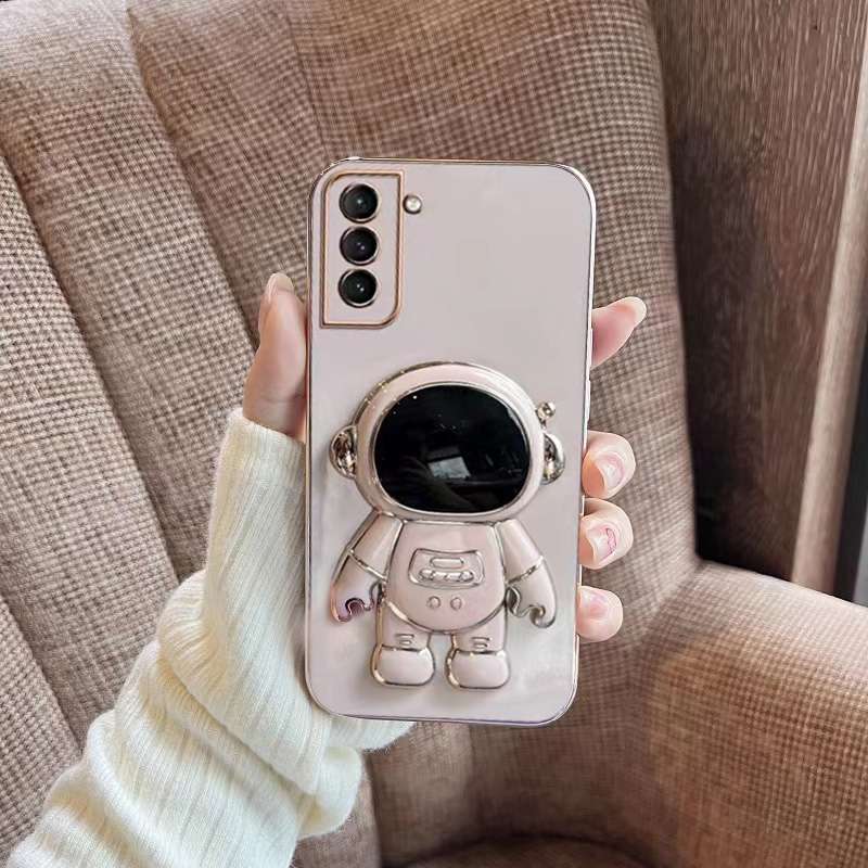 For Samsung Galaxy S22 5G Plating Astronaut Holder Phone Case(Green)