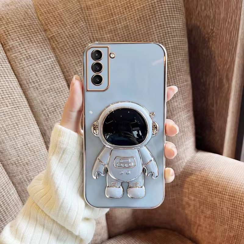 For Samsung Galaxy Note10+ Plating Astronaut Holder Phone Case(Purple)