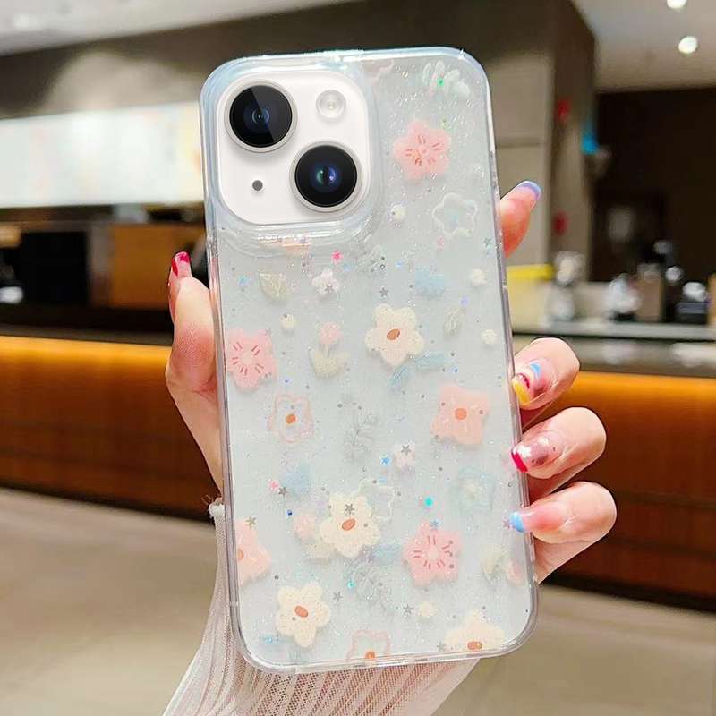 For iPhone 13 mini Fresh Small Floral Epoxy TPU Phone Case(D04 Colorful Floral)