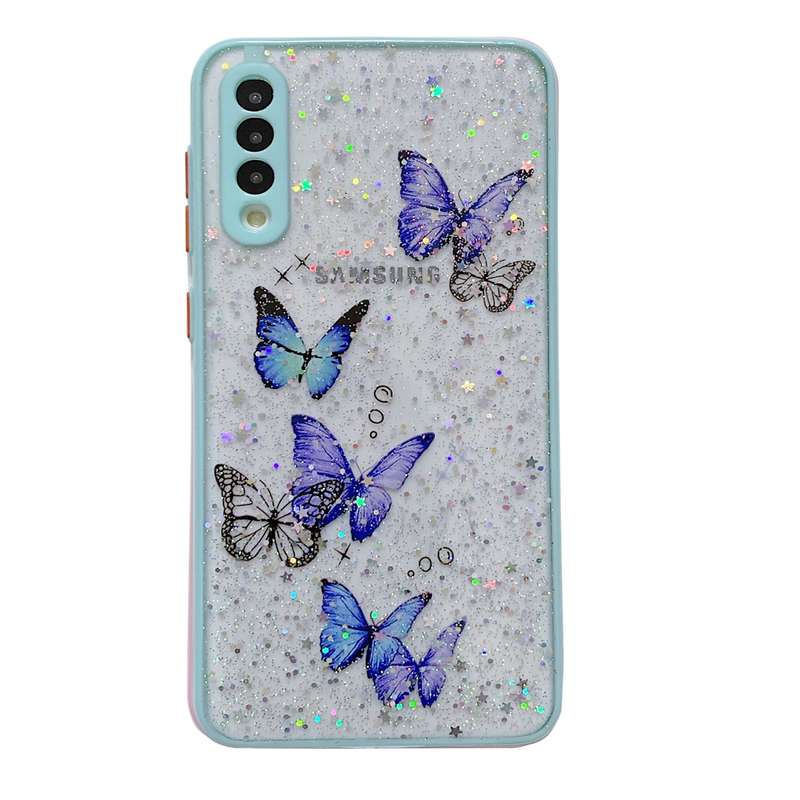 For Samsung Galaxy S21 5G Color Butterfly Glitter Epoxy TPU Phone Case(Purple)
