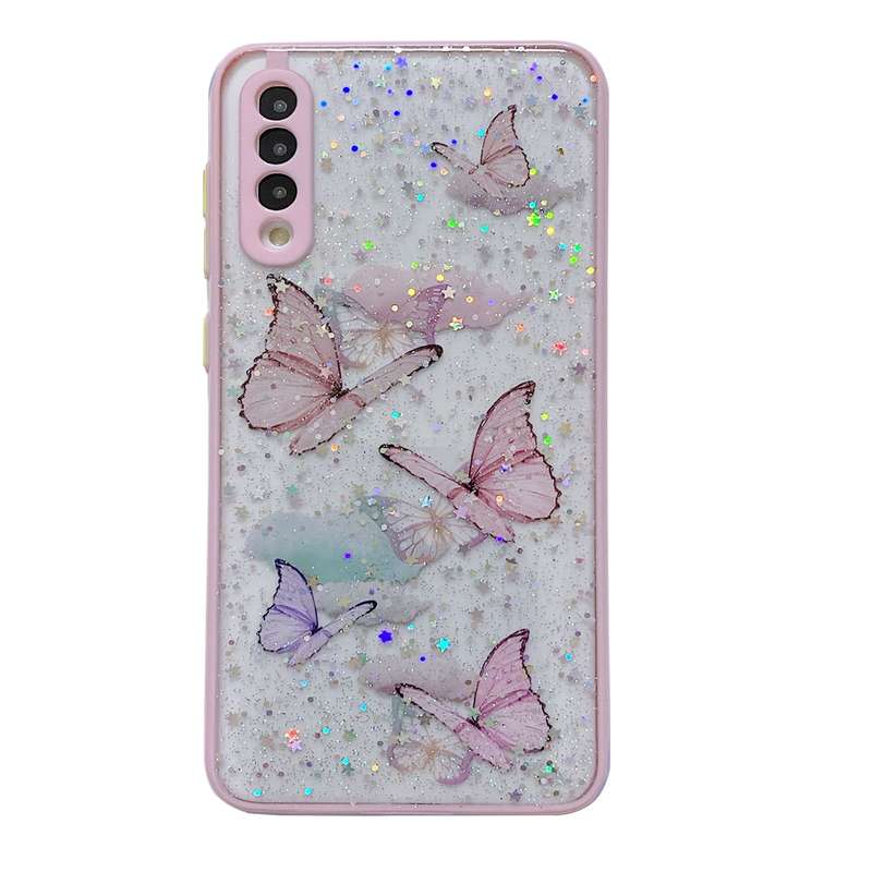 For Samsung Galaxy A32 4G Color Butterfly Glitter Epoxy TPU Phone Case(Pink)