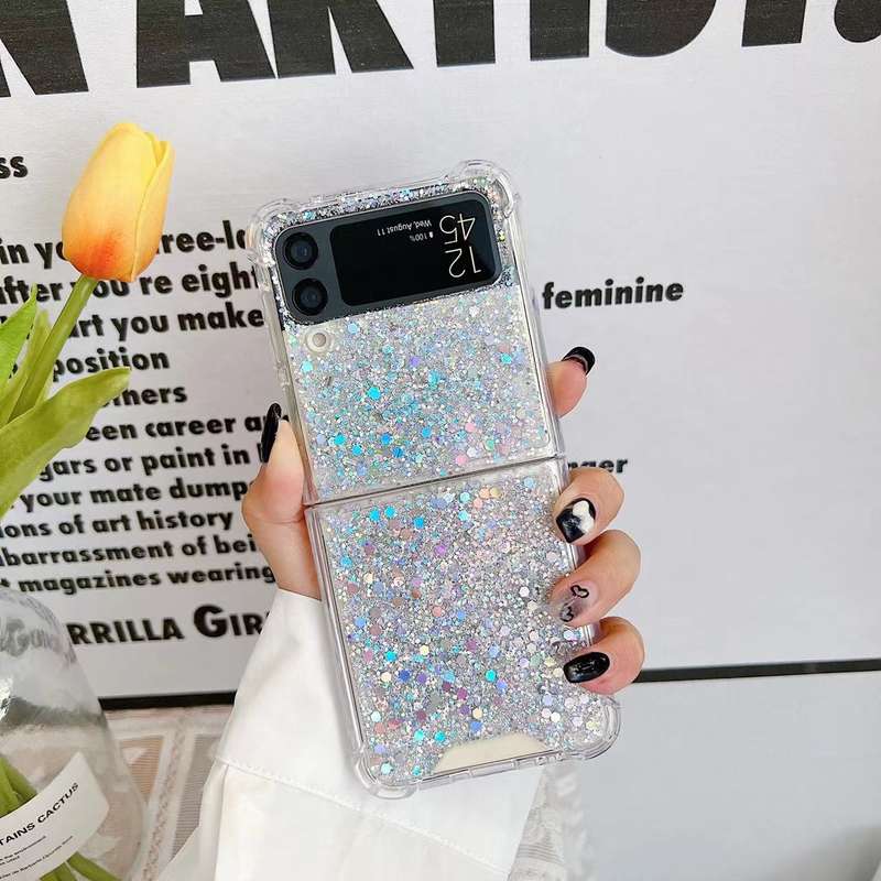 For Samsung Galaxy Z Flip4 Glitter Sequins Epoxy TPU Phone Case(Gold)