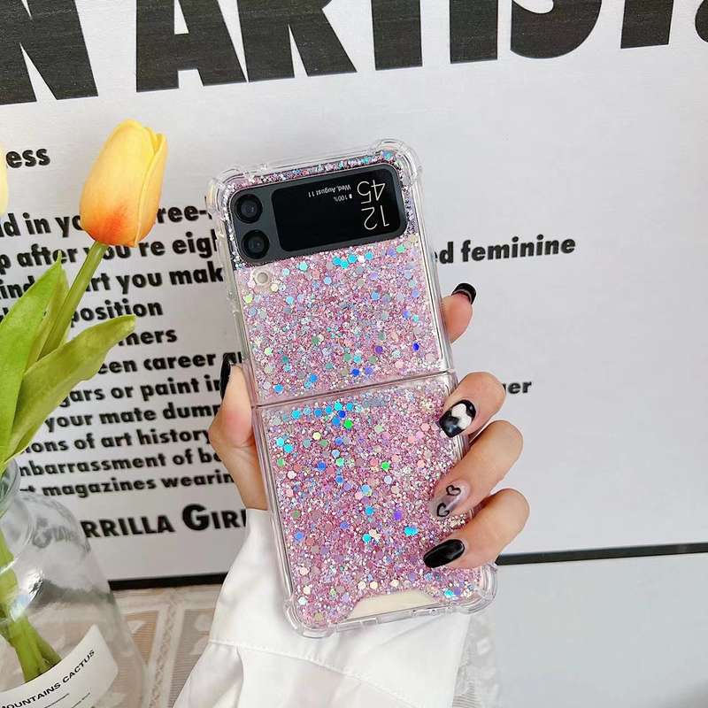 For Samsung Galaxy Z Flip4 Glitter Sequins Epoxy TPU Phone Case(Gold)