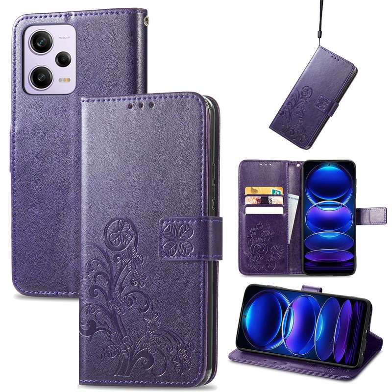 For Xiaomi Redmi Note 12 Pro+ China Four-leaf Clasp Embossed Buckle Leather Phone Case(Rose Gold)