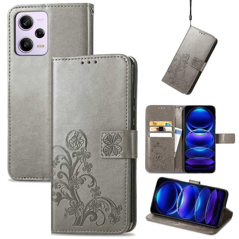 For Xiaomi Redmi Note 12 Pro+ China Four-leaf Clasp Embossed Buckle Leather Phone Case(Rose Gold)