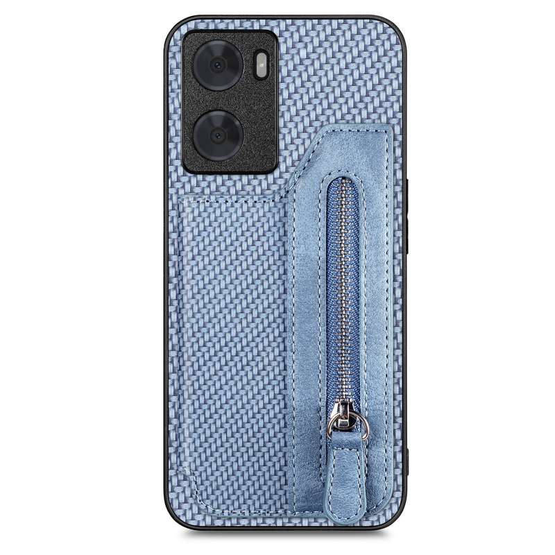 For OPPO A57 4G Carbon Fiber Flip Zipper Wallet Phone Case(Black)