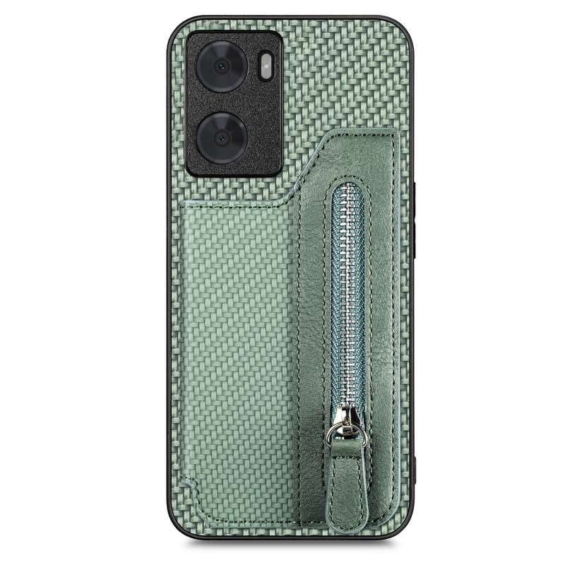 For OPPO A57 4G Carbon Fiber Flip Zipper Wallet Phone Case(Black)