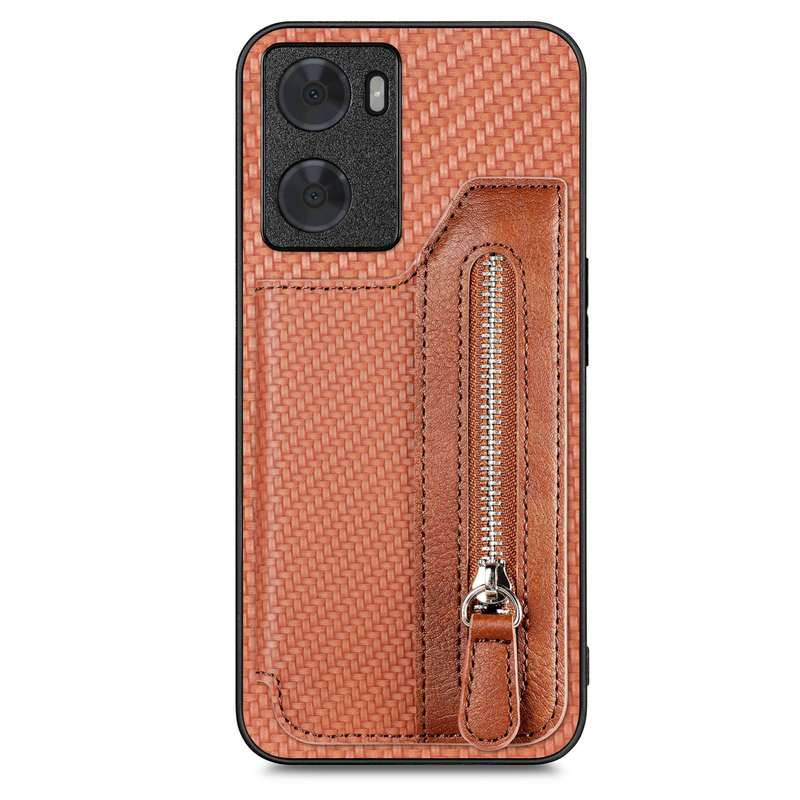 For OPPO A57 4G Carbon Fiber Flip Zipper Wallet Phone Case(Black)
