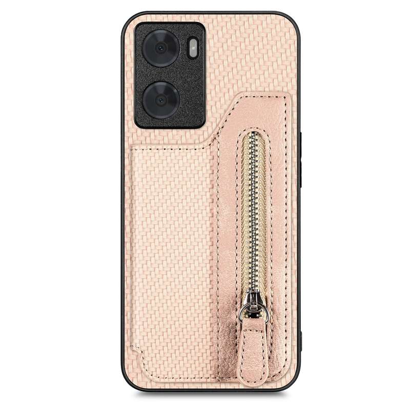 For OPPO A57 4G Carbon Fiber Flip Zipper Wallet Phone Case(Black)