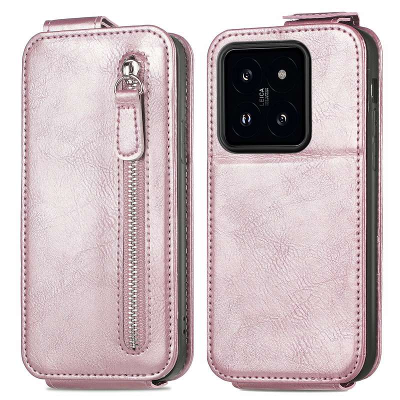 For Xiaomi 14 Zipper Wallet Vertical Flip Leather Phone Case(Pink)