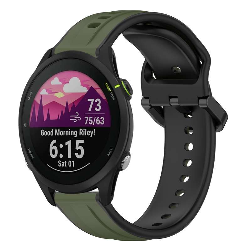 For Garmin Forerunner 255 Music 22mm Convex Loop Two-Color Silicone Watch Band(Black+Lime)