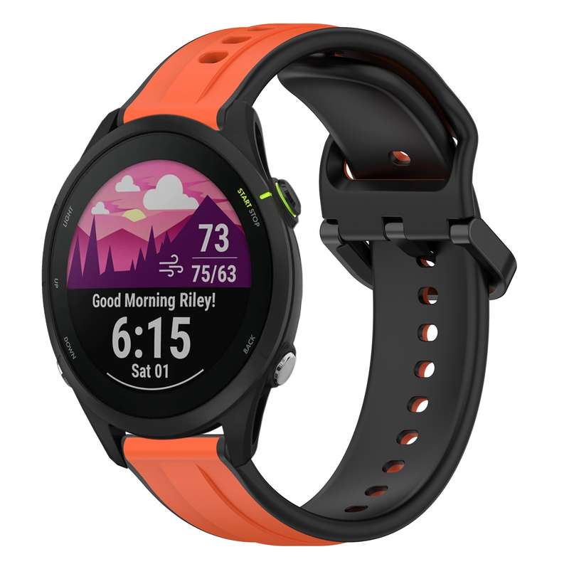 For Garmin Forerunner 255 Music 22mm Convex Loop Two-Color Silicone Watch Band(Black+Lime)