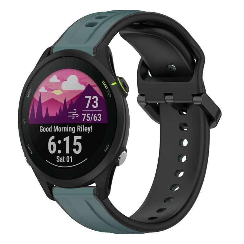 For Garmin Forerunner 255 Music 22mm Convex Loop Two-Color Silicone Watch Band(Black+Lime)