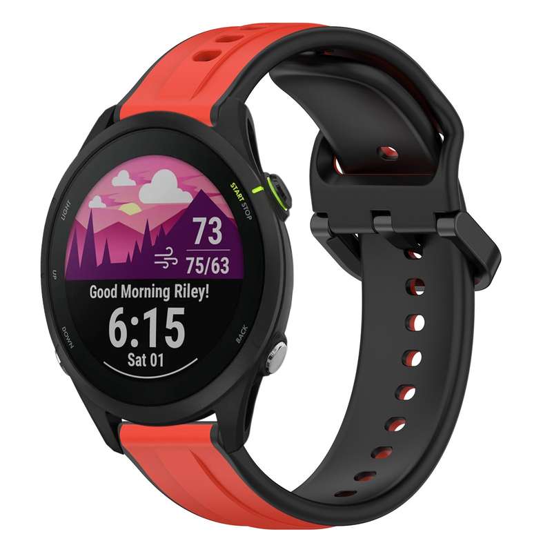 For Garmin Forerunner 255 Music 22mm Convex Loop Two-Color Silicone Watch Band(Black+Lime)
