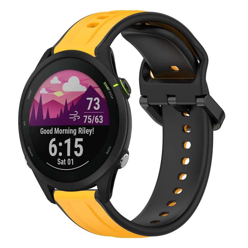 For Garmin Forerunner 255 Music 22mm Convex Loop Two-Color Silicone Watch Band(Black+Lime)