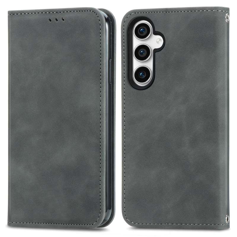 For Samsung Galaxy S23 FE 5G Retro Skin Feel Magnetic Leather Phone Case(Gray)