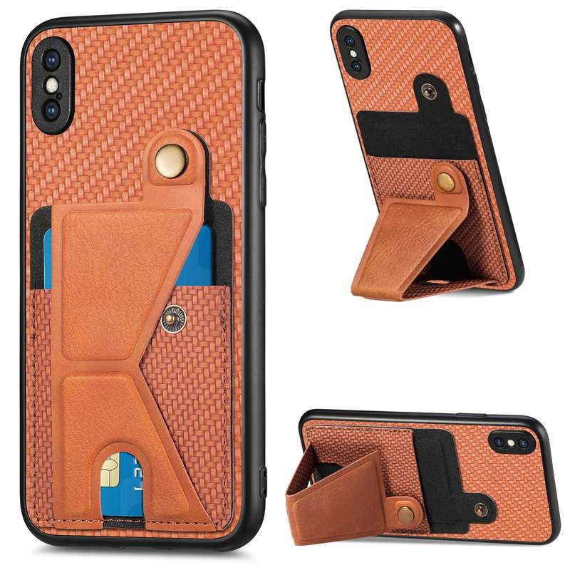 For iPhone X / XS Carbon Fiber Wallet Flip Card K-shaped Holder Phone Case(Black)