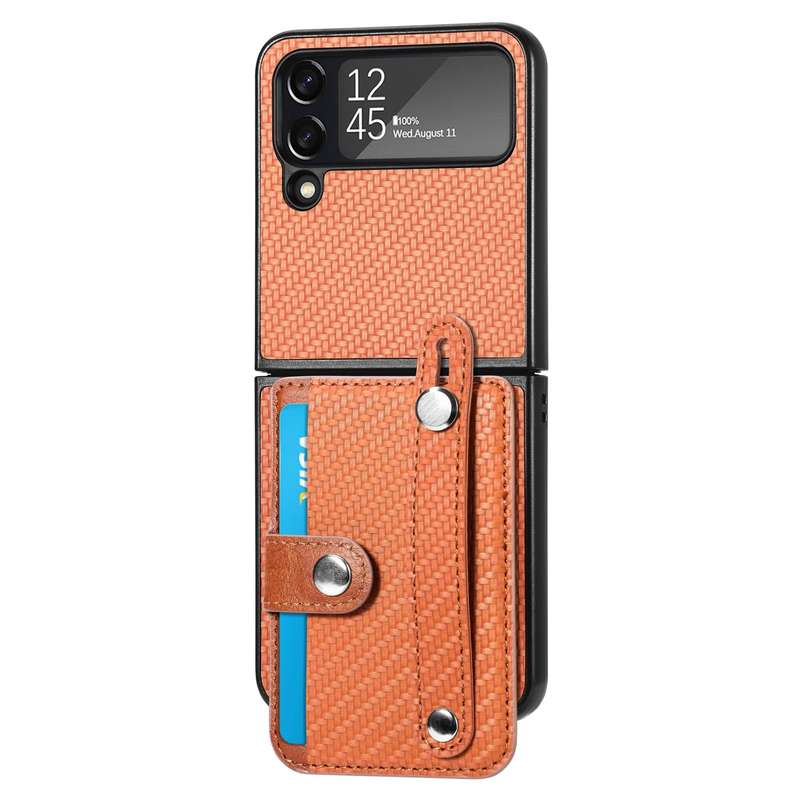 For Samsung Galaxy Z Flip 5G Wristband Kickstand Card Wallet Back Cover Phone Case(Black)