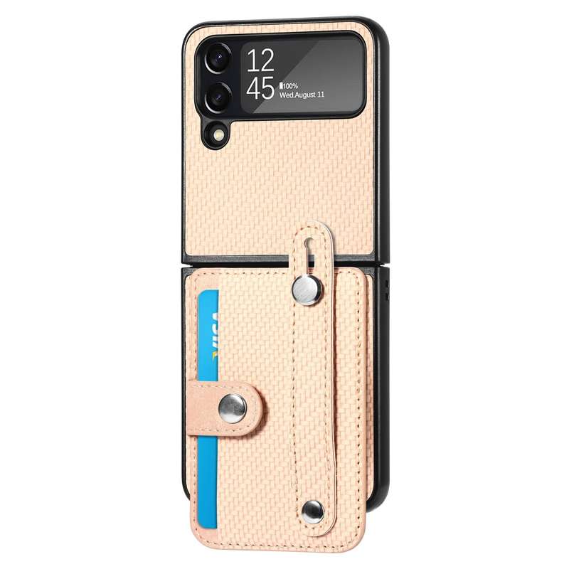 For Samsung Galaxy Z Flip 5G Wristband Kickstand Card Wallet Back Cover Phone Case(Black)