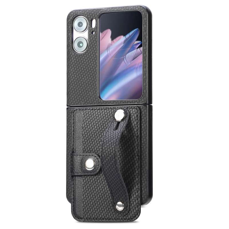 For OPPO Find N2 Flip Wristband Kickstand Card Wallet Back Cover Phone Case(Khaki)
