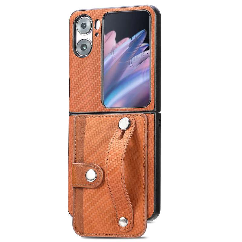 For OPPO Find N2 Flip Wristband Kickstand Card Wallet Back Cover Phone Case(Khaki)