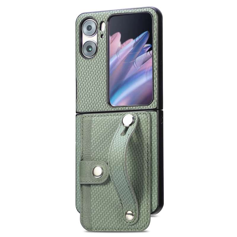 For OPPO Find N2 Flip Wristband Kickstand Card Wallet Back Cover Phone Case(Khaki)