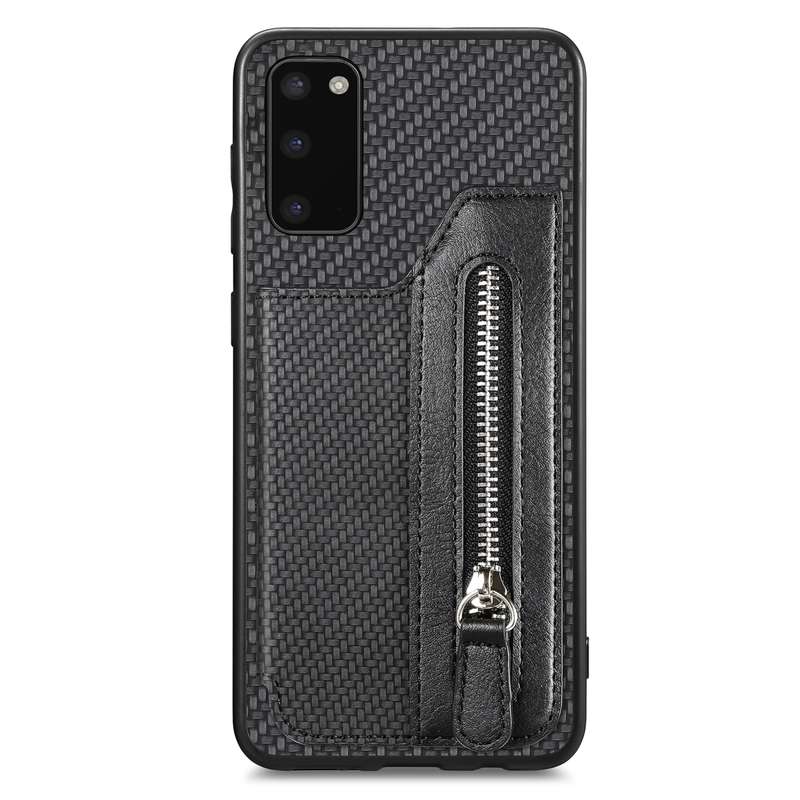For Samsung Galaxy S20 Ultra Carbon Fiber Horizontal Flip Zipper Wallet Phone Case(Black)