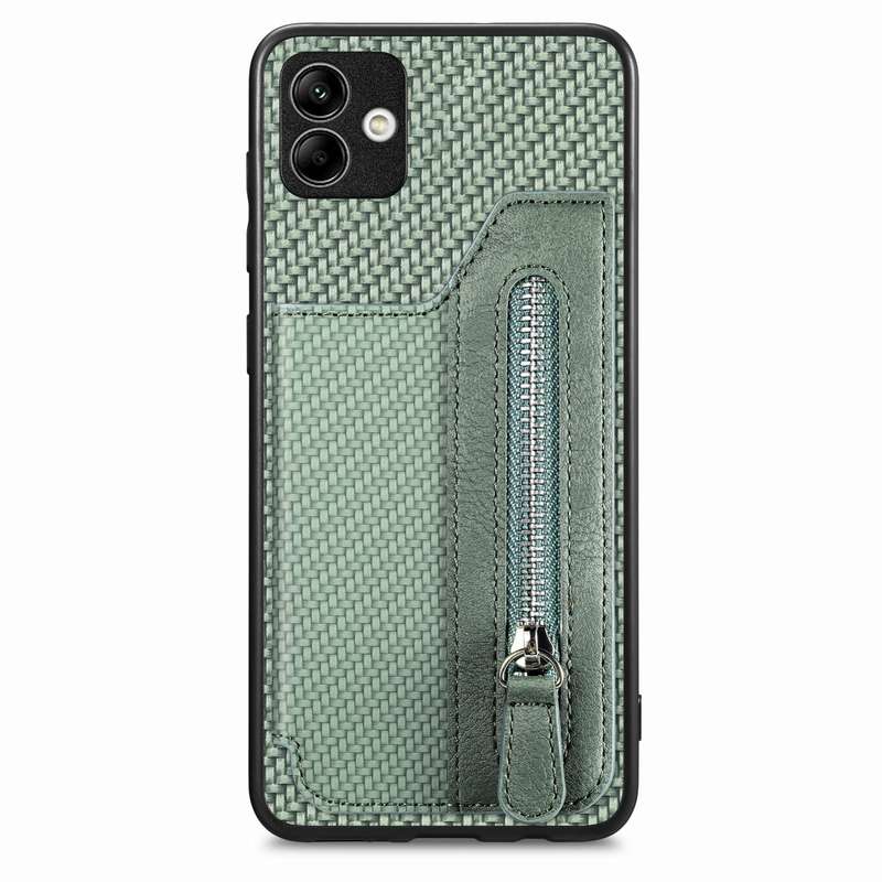 For Samsung Galaxy A04 4G Carbon Fiber Horizontal Flip Zipper Wallet Phone Case(Green)