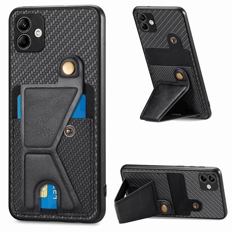 For Samsung Galaxy A04 4G Carbon Fiber Wallet Flip Card K-shaped Holder Phone Case(Khaki)