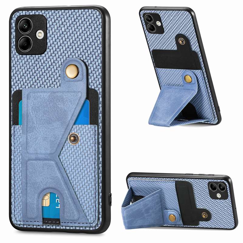For Samsung Galaxy A04 4G Carbon Fiber Wallet Flip Card K-shaped Holder Phone Case(Khaki)