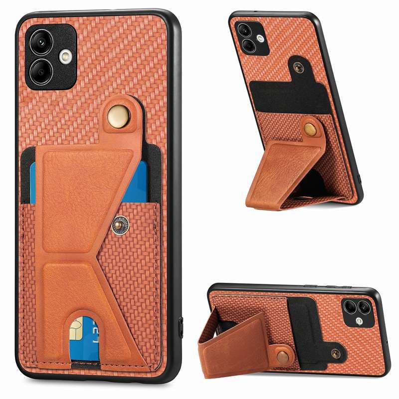 For Samsung Galaxy A04 4G Carbon Fiber Wallet Flip Card K-shaped Holder Phone Case(Khaki)