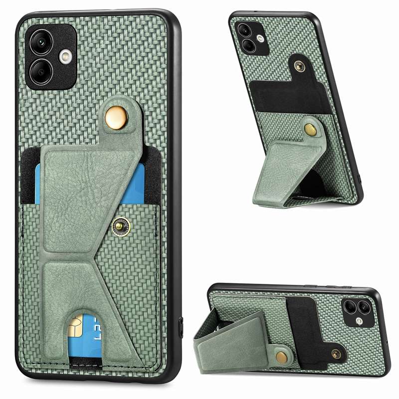 For Samsung Galaxy A04 4G Carbon Fiber Wallet Flip Card K-shaped Holder Phone Case(Khaki)