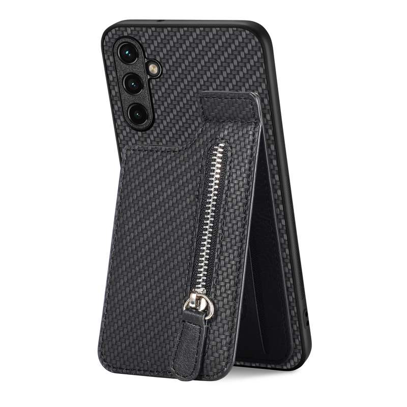 For Samsung Galaxy A14 5G Carbon Fiber Vertical Flip Zipper Wallet Phone Case(Black)
