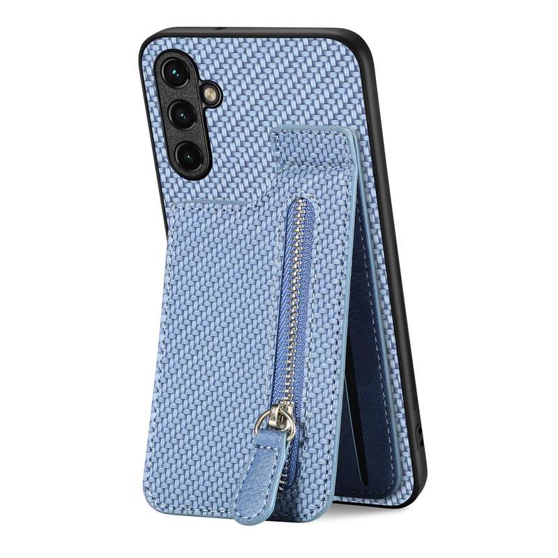 For Samsung Galaxy A14 5G Carbon Fiber Vertical Flip Zipper Wallet Phone Case(Black)