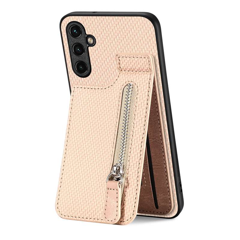 For Samsung Galaxy A14 5G Carbon Fiber Vertical Flip Zipper Wallet Phone Case(Black)