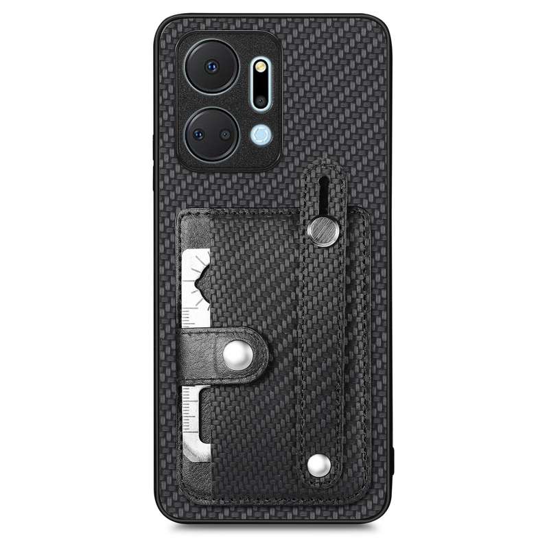 For Honor X7A Wristband Kickstand Card Wallet Back Cover Phone Case with Tool Knife(Green)