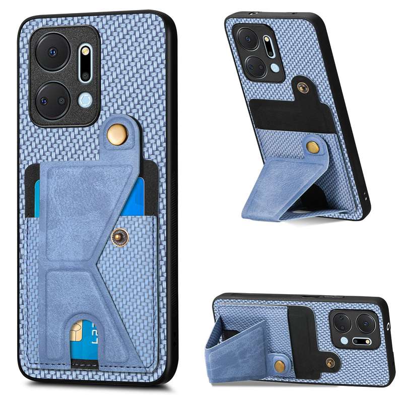For Honor X7A Carbon Fiber Wallet Flip Card K-shaped Holder Phone Case(Black)
