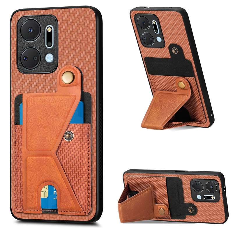 For Honor X7A Carbon Fiber Wallet Flip Card K-shaped Holder Phone Case(Black)