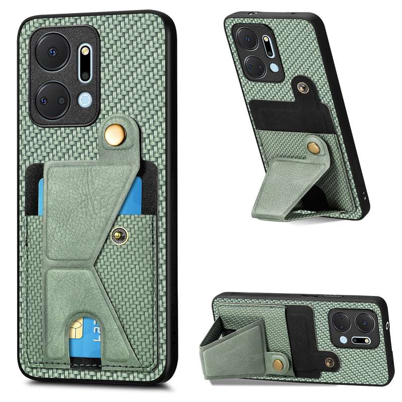 For Honor X7A Carbon Fiber Wallet Flip Card K-shaped Holder Phone Case(Black)