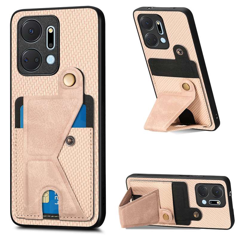 For Honor X7A Carbon Fiber Wallet Flip Card K-shaped Holder Phone Case(Black)
