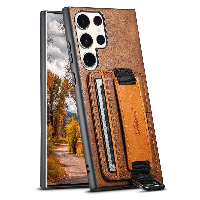 For Samsung Galaxy S23 Ultra 5G Suteni H13 Card Wallet Wrist Strap Holder PU Phone Case(Black)