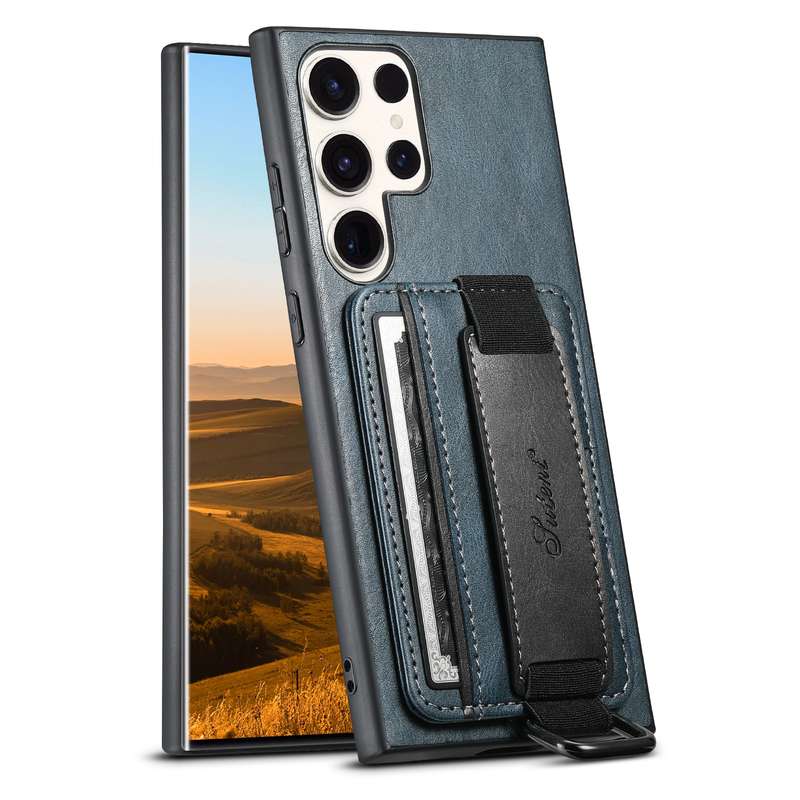 For Samsung Galaxy S23 Ultra 5G Suteni H13 Card Wallet Wrist Strap Holder PU Phone Case(Black)
