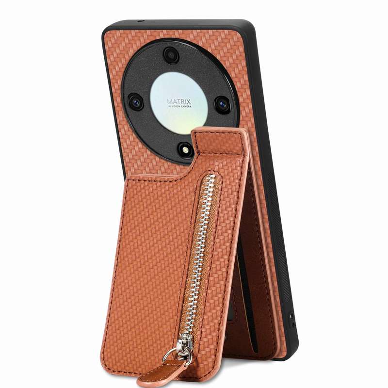 For Honor X9A Carbon Fiber Vertical Flip Zipper Phone Case(Blue)