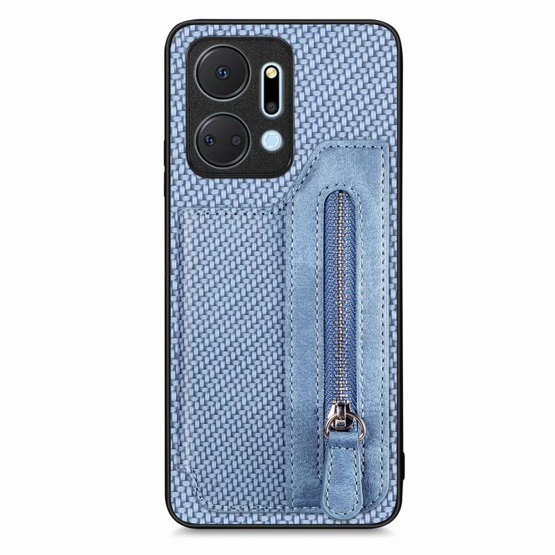 For Honor X7A Carbon Fiber Horizontal Flip Zipper Wallet Phone Case(Khaki)
