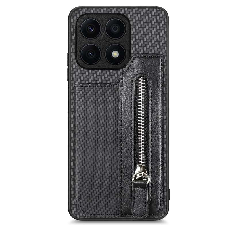 For Honor X8A Carbon Fiber Horizontal Flip Zipper Wallet Phone Case(Black)