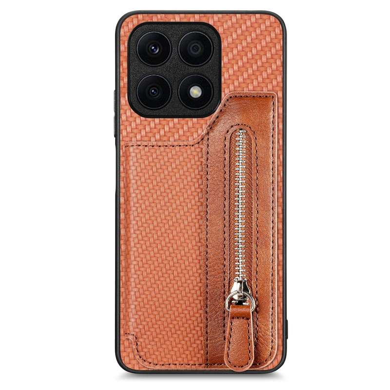 For Honor X8A Carbon Fiber Horizontal Flip Zipper Wallet Phone Case(Black)
