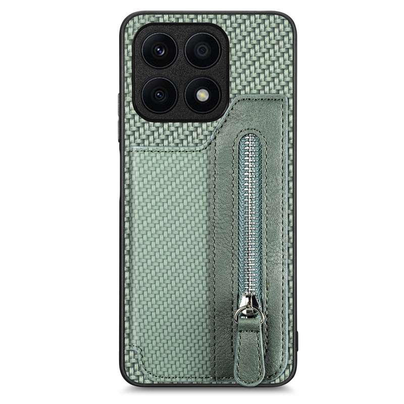 For Honor X8A Carbon Fiber Horizontal Flip Zipper Wallet Phone Case(Black)