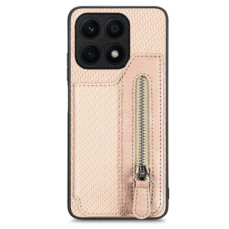 For Honor X8A Carbon Fiber Horizontal Flip Zipper Wallet Phone Case(Black)