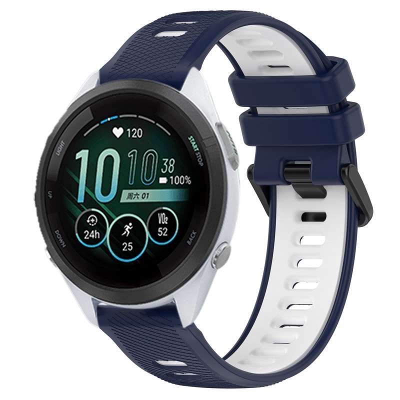 For Garmin Forerunner 265S 18mm Sports Two-Color Silicone Watch Band(Black+Grey)