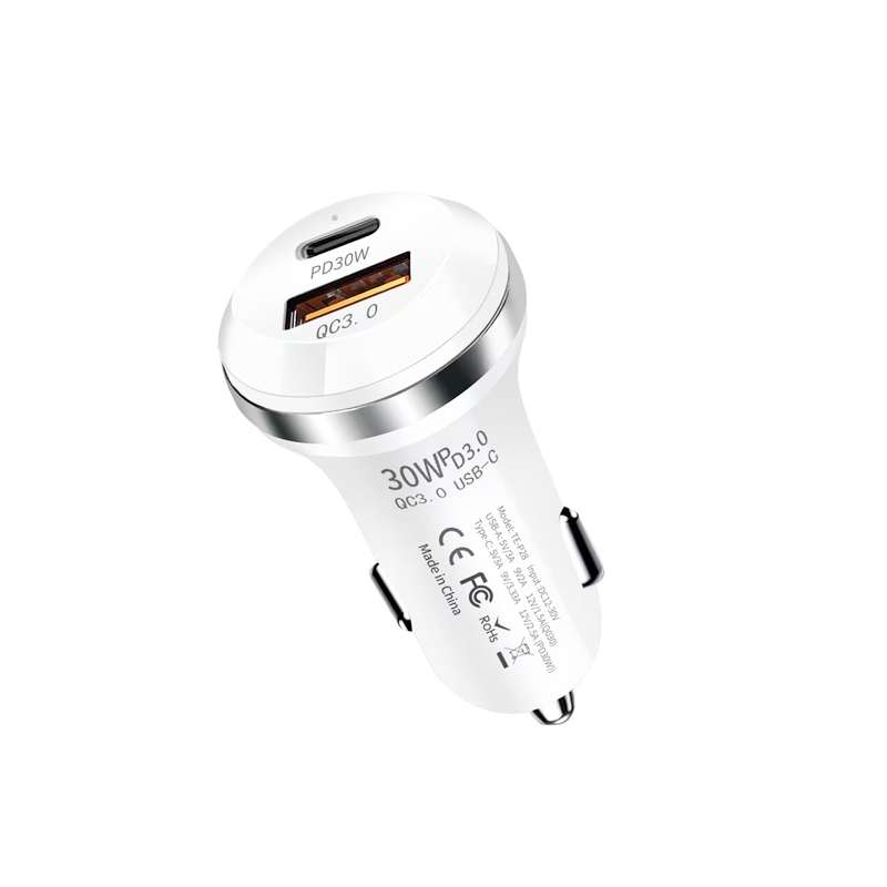 P28 USB-C PD30W + QC3.0 18W USB Dual Port Car Charger(White)
